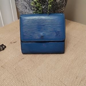 LV Blue Epi Porte Feiulle Elise Credit Trifold Wallet